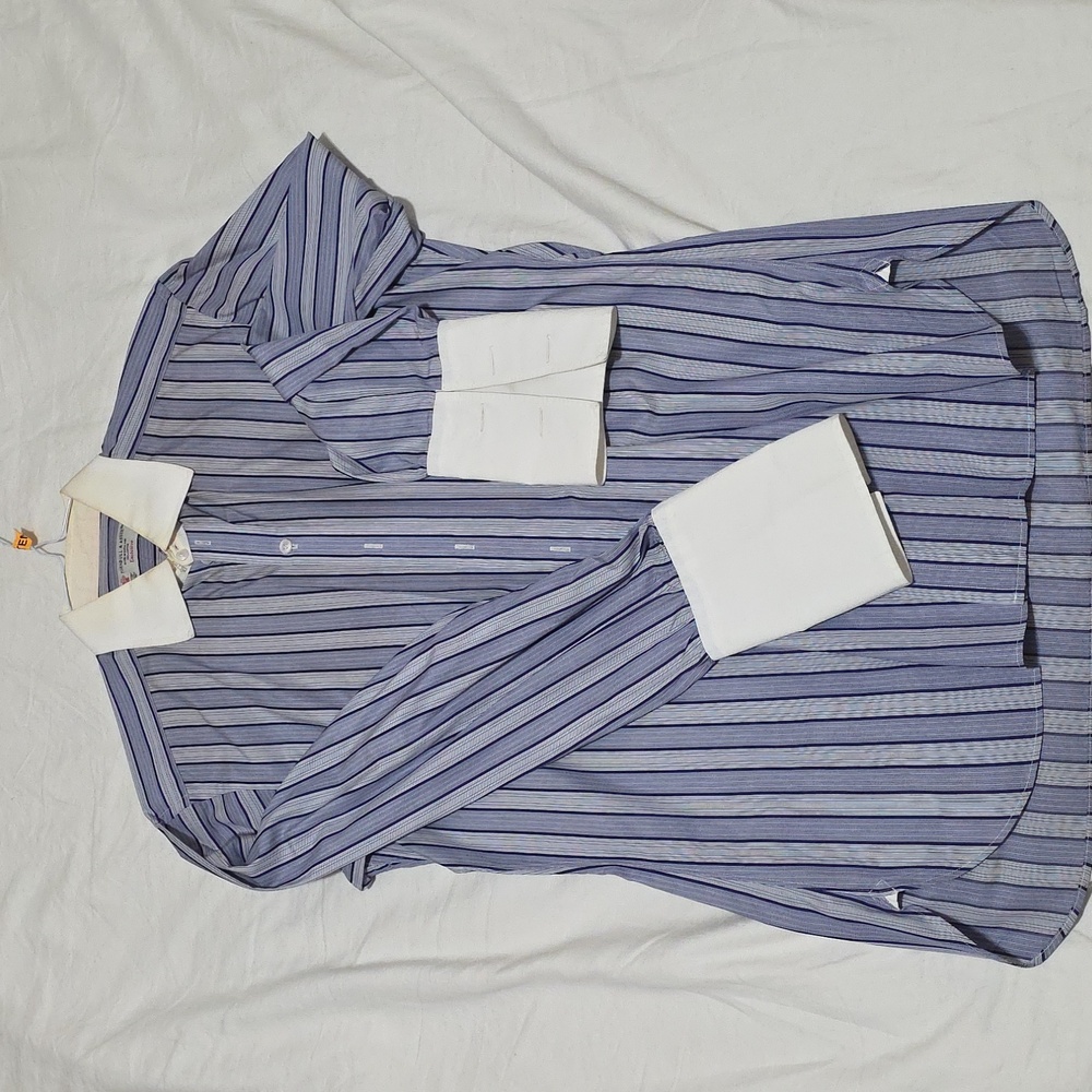 Turnbull & Asser Navy and White Striped Dress Shirt ! FREE SHIPPING